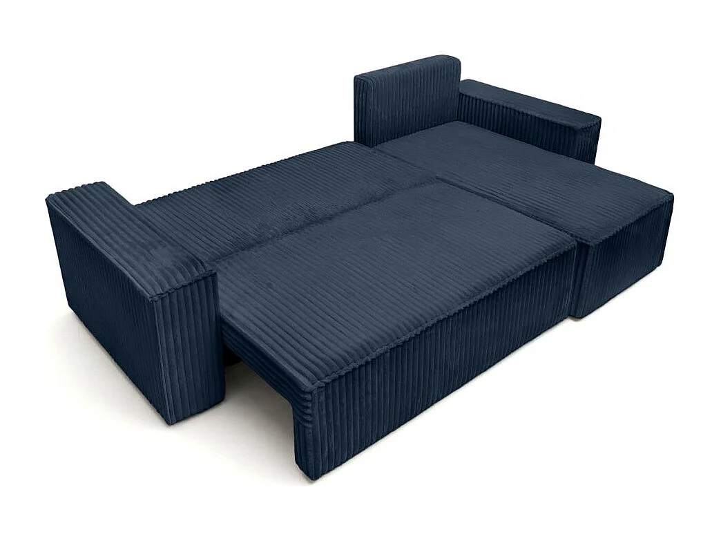 Canapé d'angle convertible 4 places réversible en velours bleu FARAH