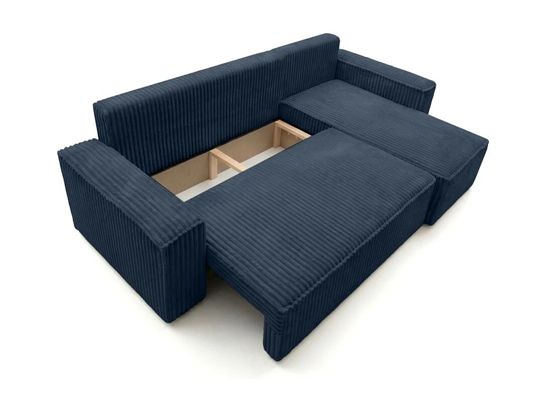Canapé d'angle convertible 4 places réversible en velours bleu FARAH