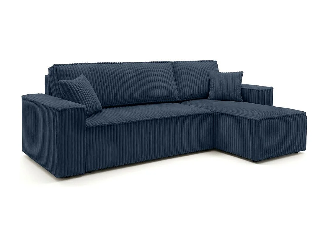 Canapé d'angle convertible 4 places réversible en velours bleu FARAH