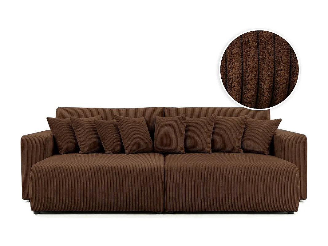 Canapé droit 4 places JADE double méridienne et assise profonde en velours côtelé - Marron