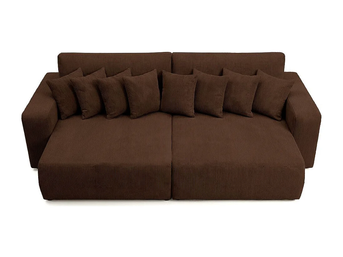 Canapé droit 4 places JADE double méridienne et assise profonde en velours côtelé - Marron