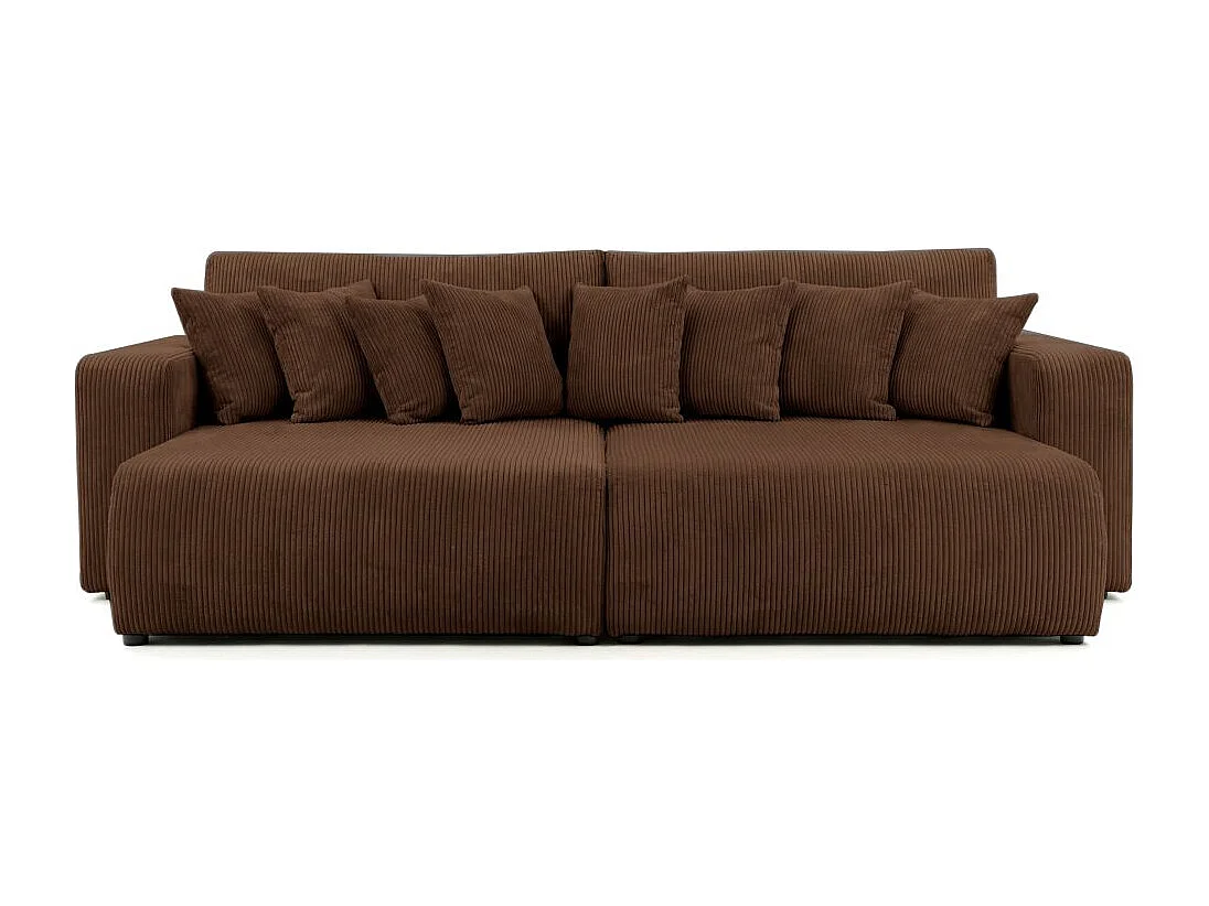 Canapé droit 4 places JADE double méridienne et assise profonde en velours côtelé - Marron
