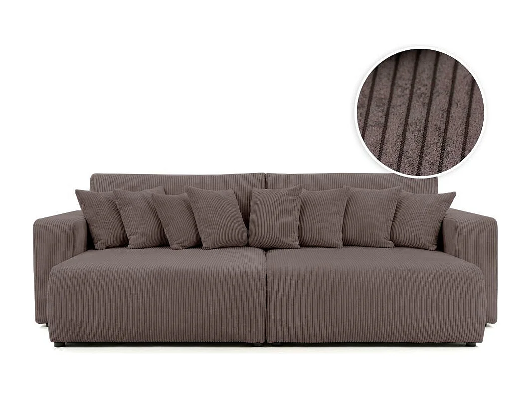 Canapé droit 4 places JADE double méridienne et assise profonde en velours côtelé - Marron glacé