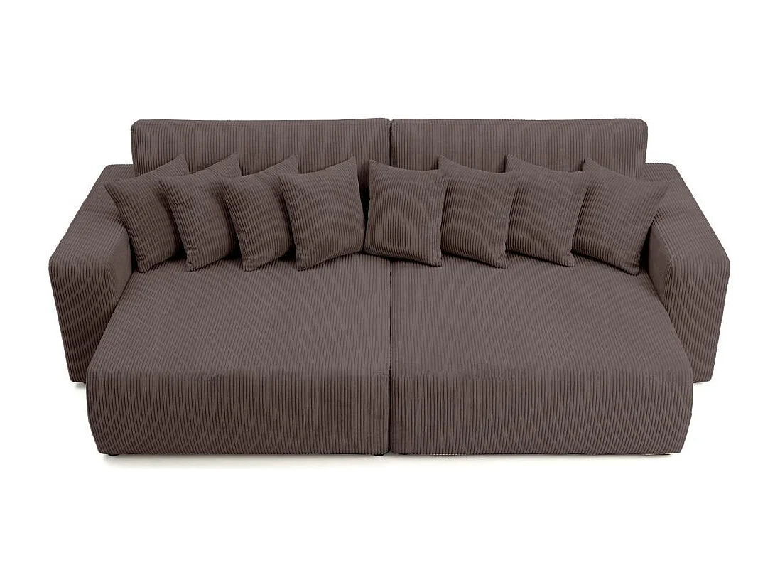 Canapé droit 4 places JADE double méridienne et assise profonde en velours côtelé - Marron glacé
