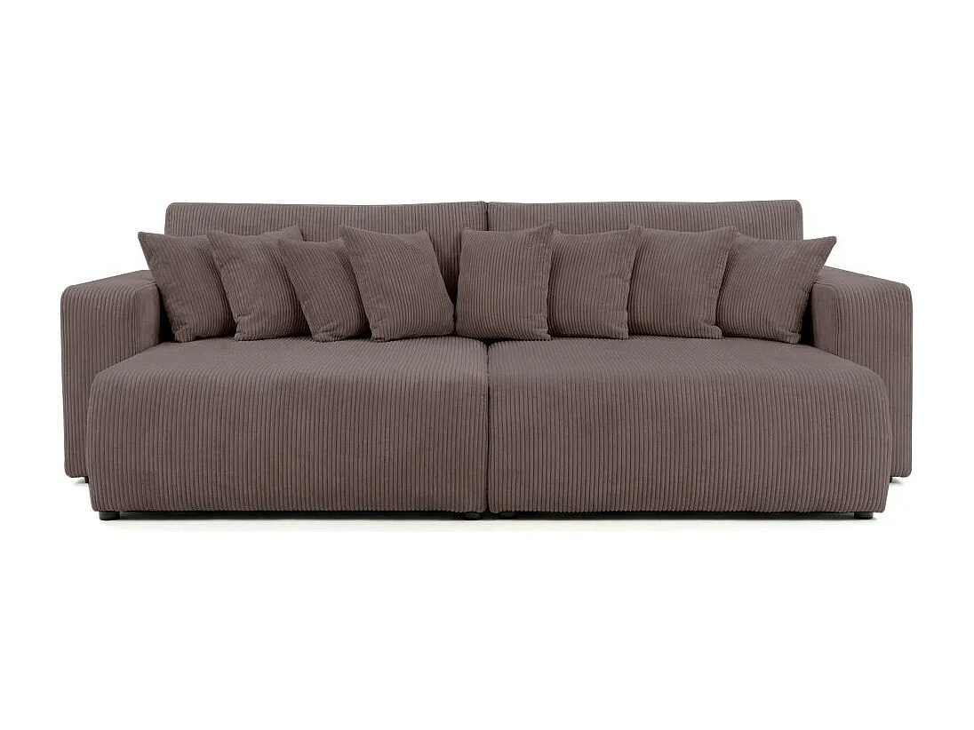 Canapé droit 4 places JADE double méridienne et assise profonde en velours côtelé - Marron glacé