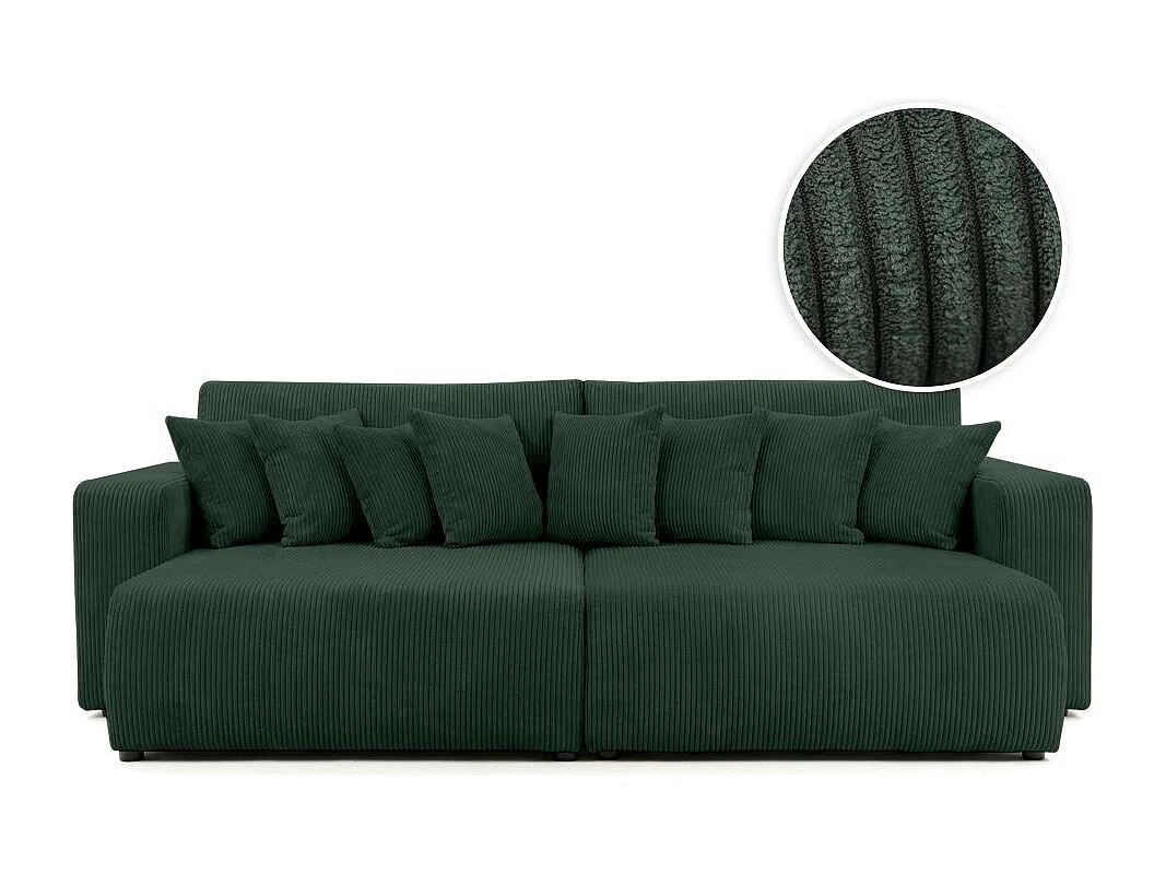 Canapé droit 4 places JADE double méridienne et assise profonde en velours côtelé - Vert foncé