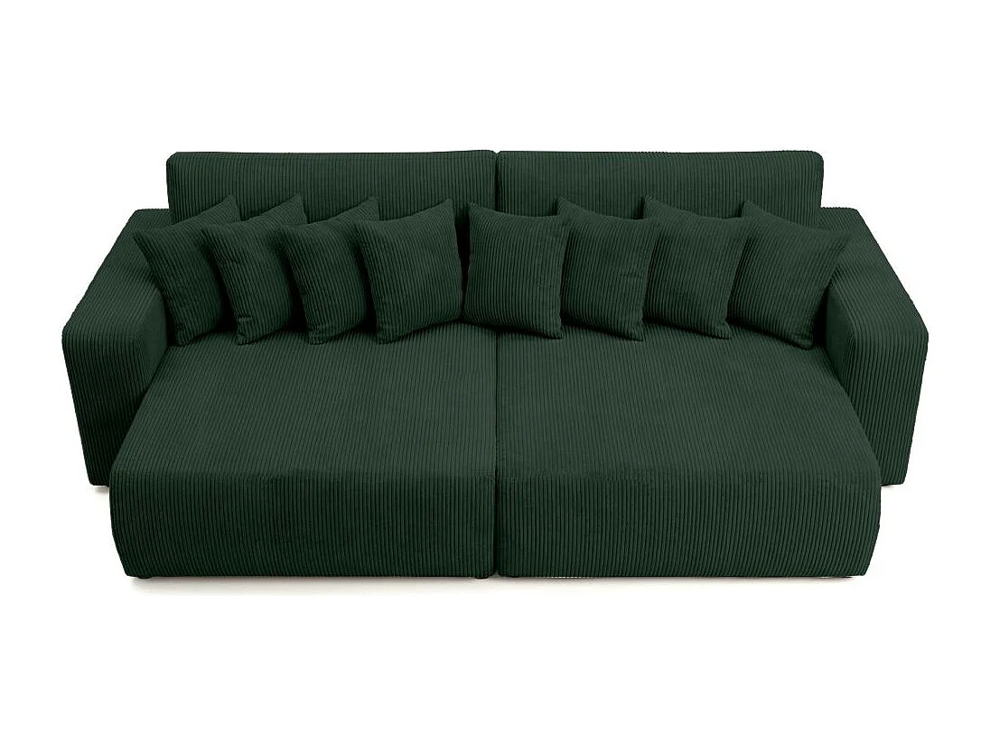 Canapé droit 4 places JADE double méridienne et assise profonde en velours côtelé - Vert foncé