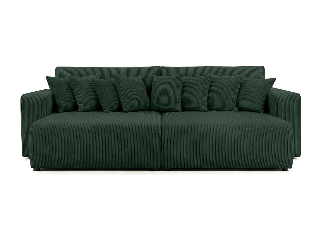 Canapé droit 4 places JADE double méridienne et assise profonde en velours côtelé - Vert foncé