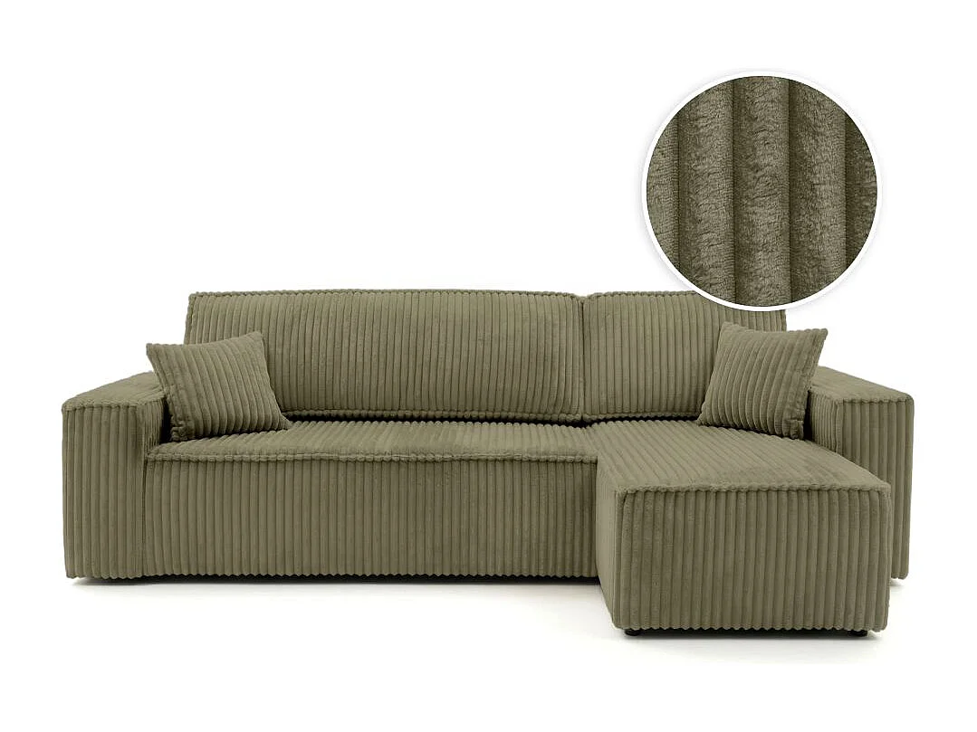 Canapé d'angle convertible 4 places réversible en velours vert FARAH
