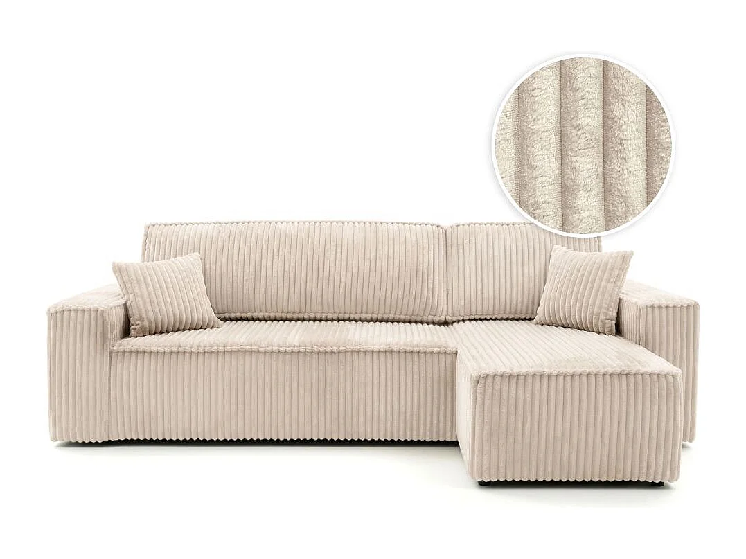 Canapé d'angle convertible 4 places réversible en velours beige FARAH