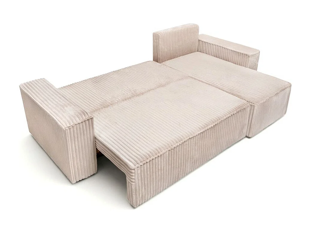 Canapé d'angle convertible 4 places réversible en velours beige FARAH