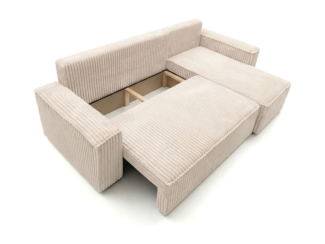 Canapé d'angle convertible 4 places réversible en velours beige FARAH