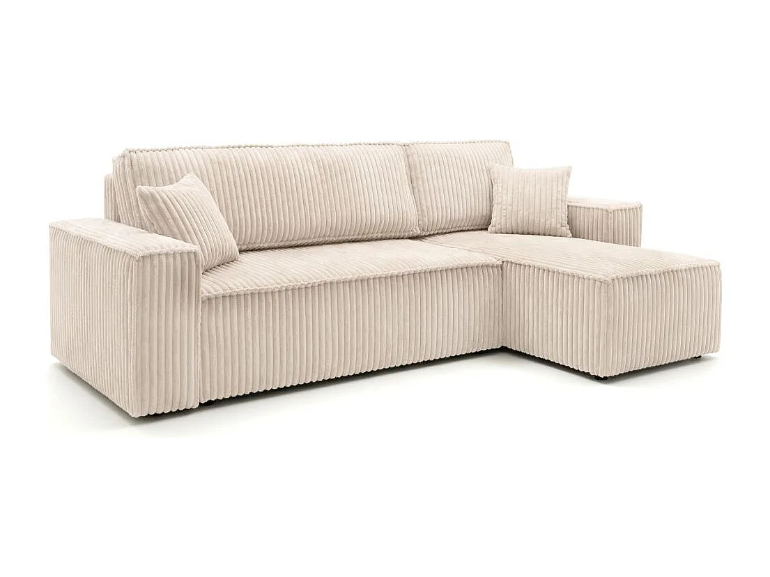 Canapé d'angle convertible 4 places réversible en velours beige FARAH