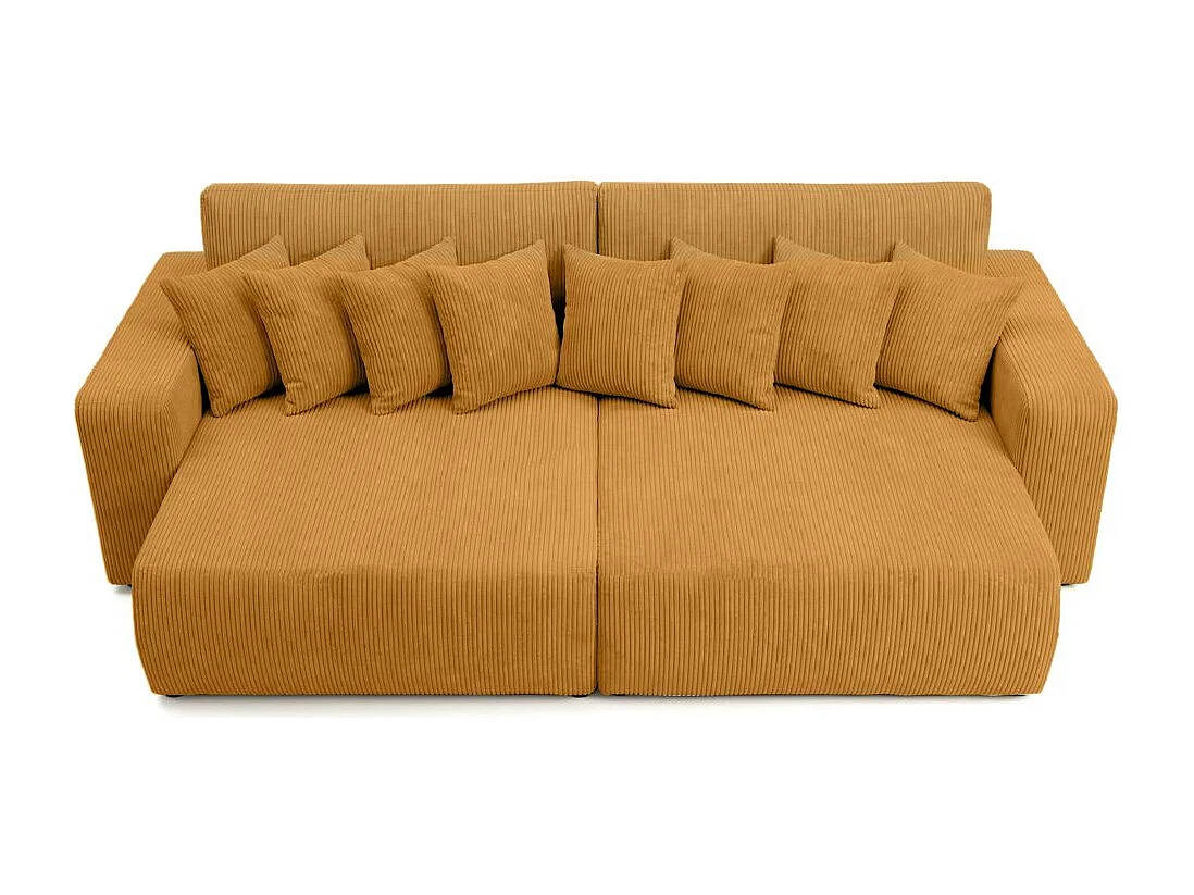 Canapé droit 4 places JADE double méridienne et assise profonde en velours côtelé - Jaune