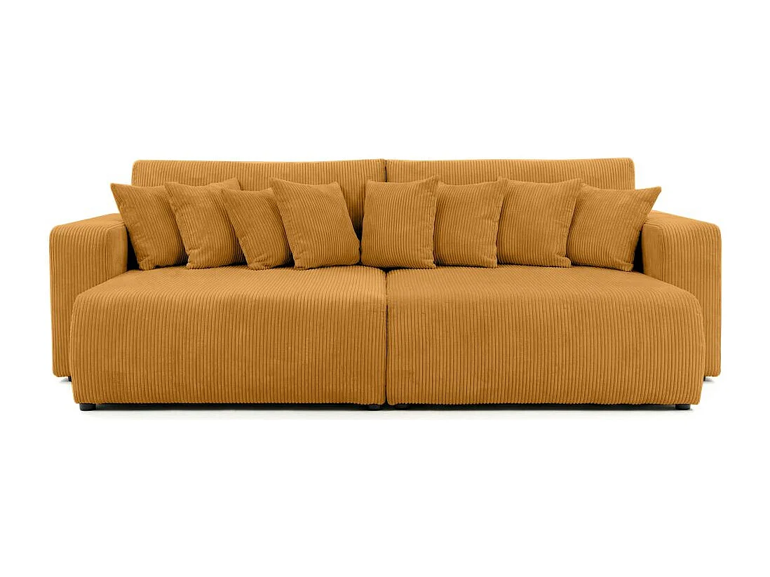 Canapé droit 4 places JADE double méridienne et assise profonde en velours côtelé - Jaune