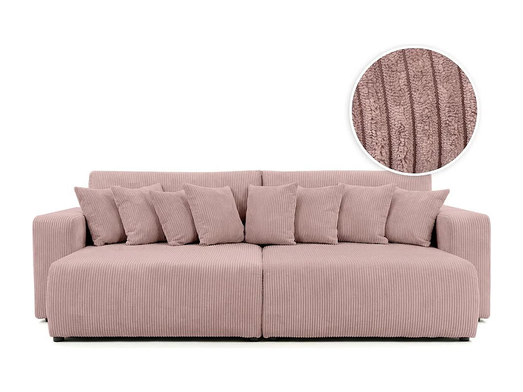 Canapé droit 4 places JADE double méridienne et assise profonde en velours côtelé - Rose