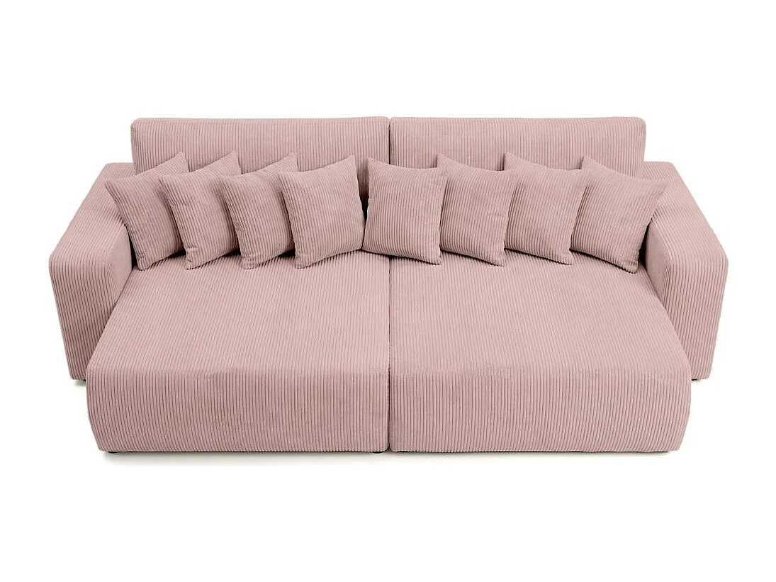 Canapé droit 4 places JADE double méridienne et assise profonde en velours côtelé - Rose