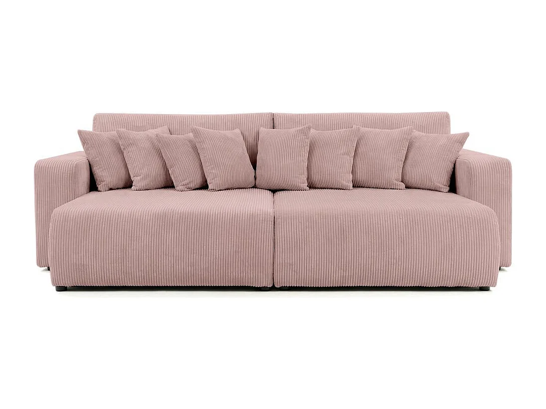 Canapé droit 4 places JADE double méridienne et assise profonde en velours côtelé - Rose