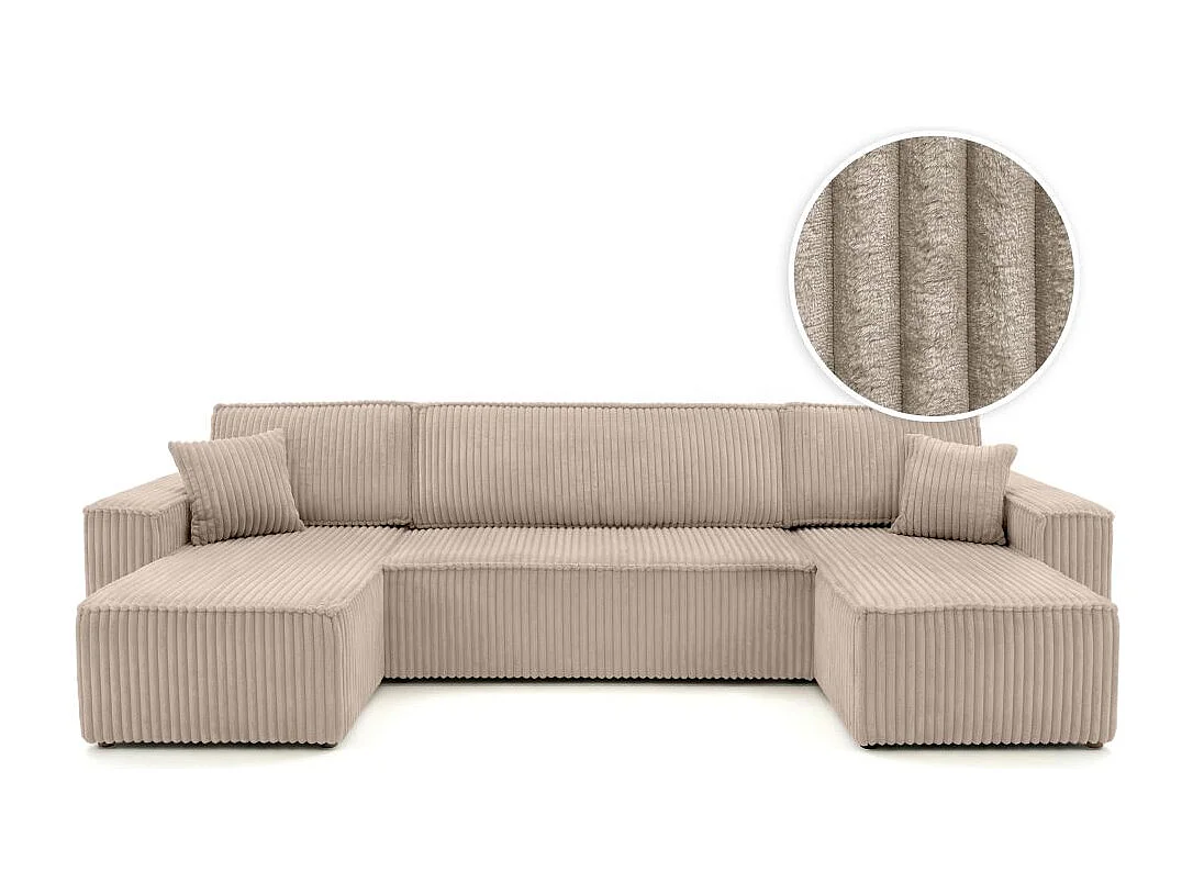 Canapé d'angle panoramique convertible 6 places en velours taupe FARAH
