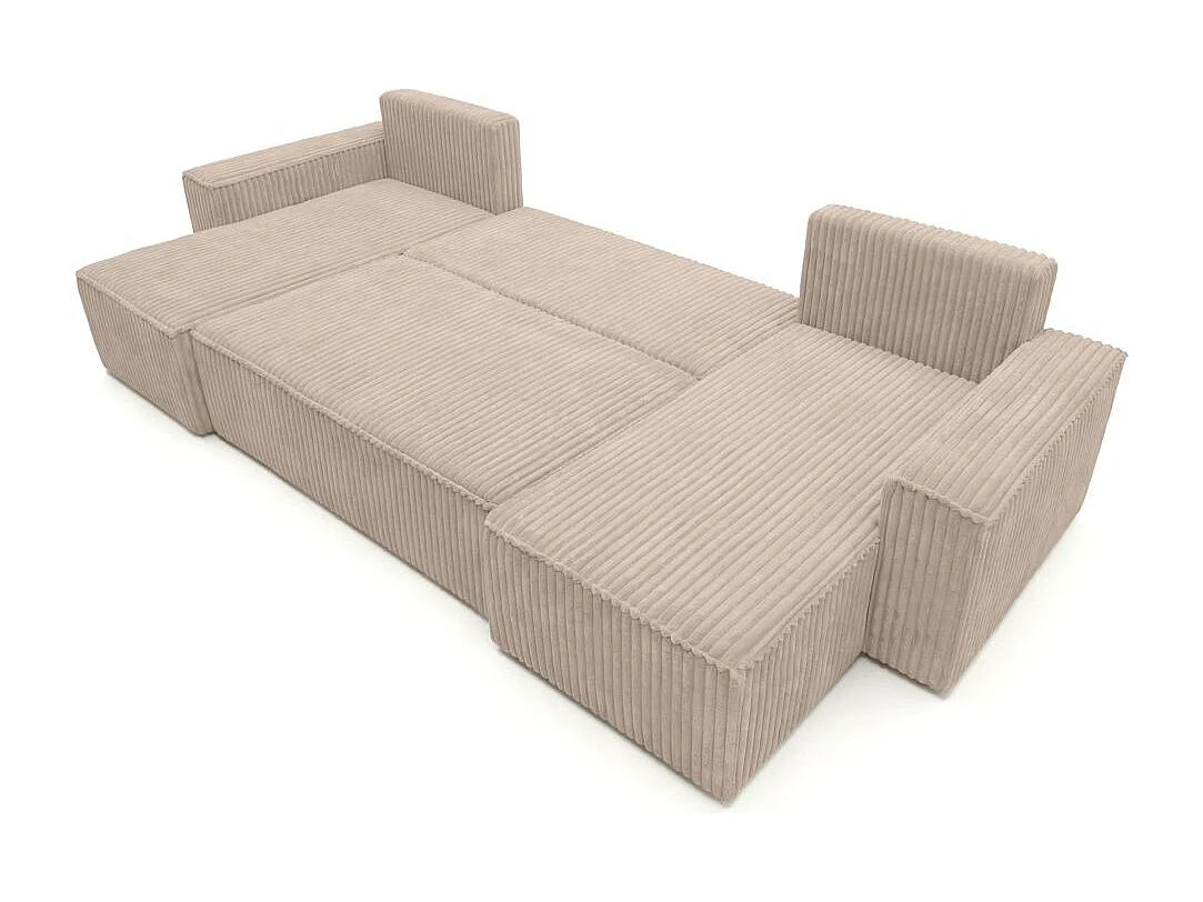 Canapé d'angle panoramique convertible 6 places en velours taupe FARAH