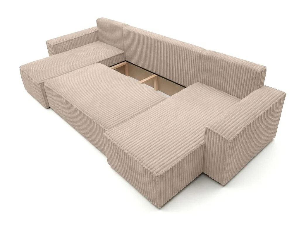 Canapé d'angle panoramique convertible 6 places en velours taupe FARAH