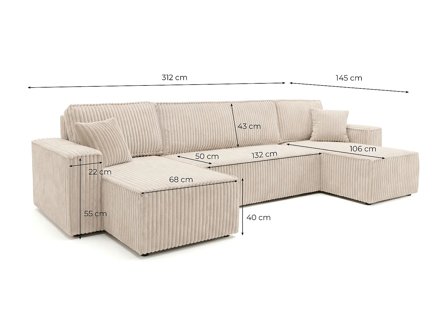 Canapé d'angle panoramique convertible 6 places en velours taupe FARAH