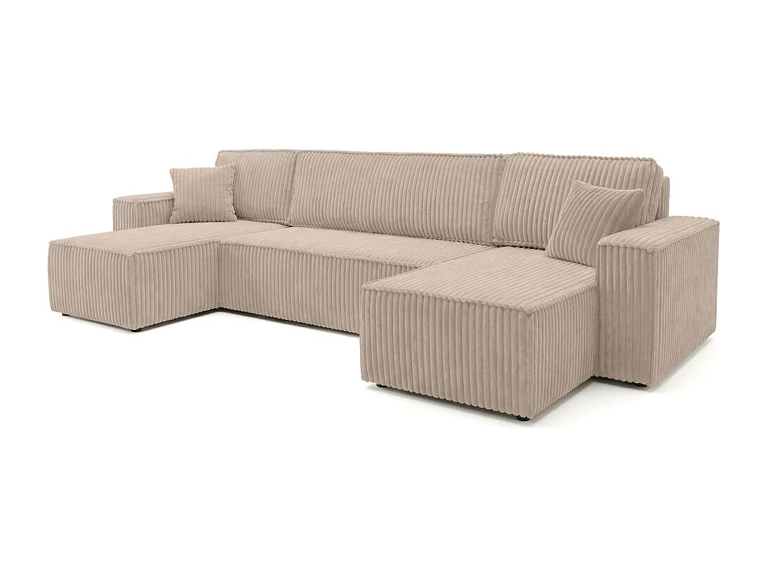 Canapé d'angle panoramique convertible 6 places en velours taupe FARAH