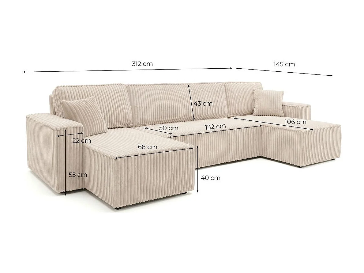 Canapé d'angle panoramique convertible 6 places en velours taupe FARAH