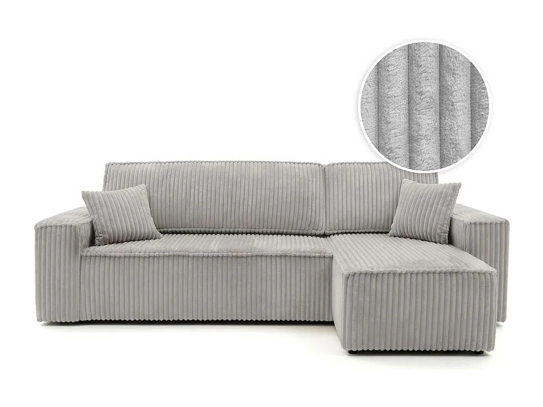 Canapé d'angle convertible 4 places réversible en velours gris clair FARAH