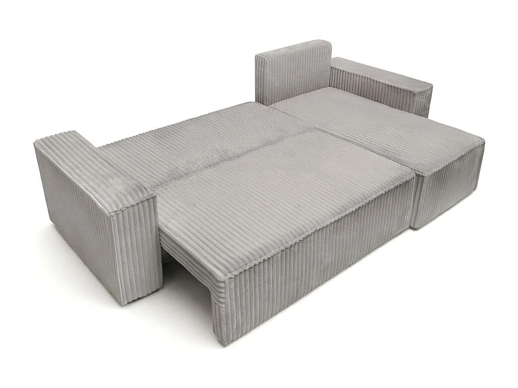 Canapé d'angle convertible 4 places réversible en velours gris clair FARAH