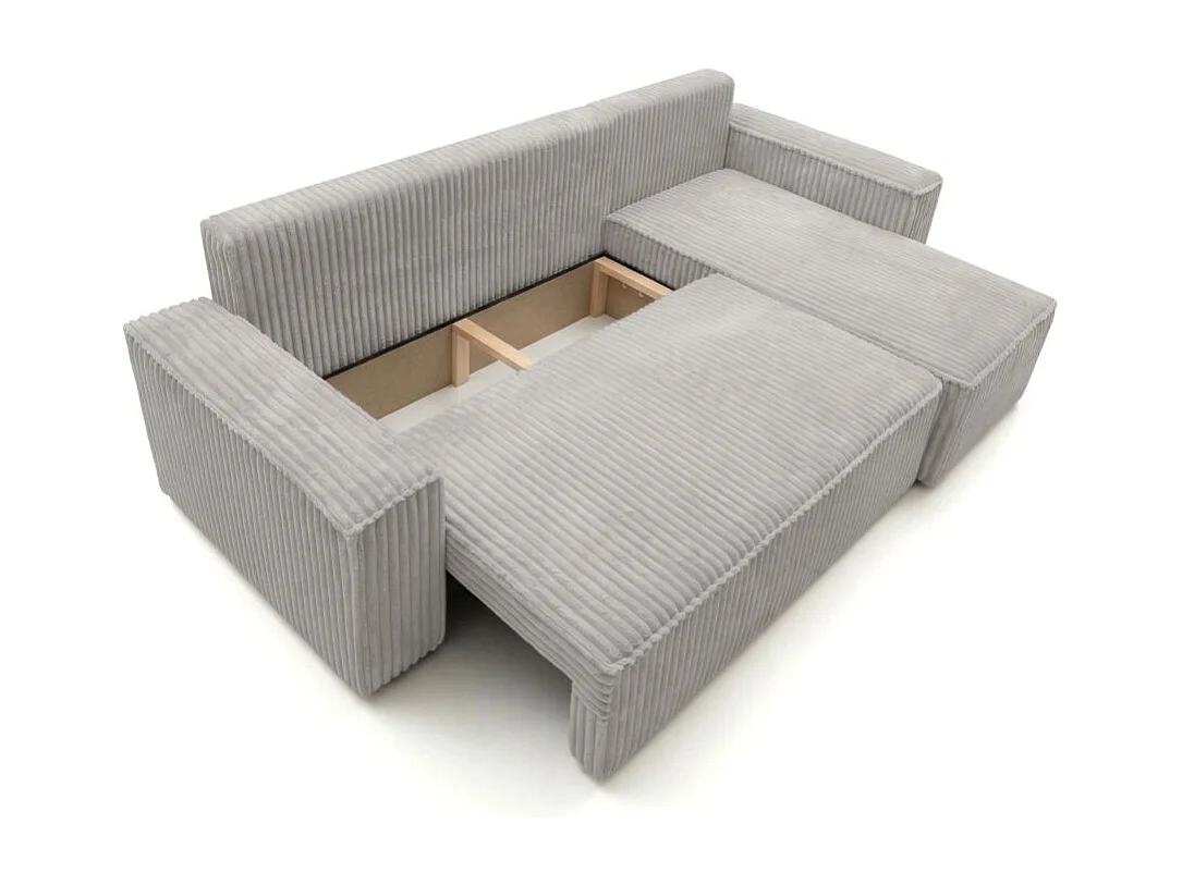 Canapé d'angle convertible 4 places réversible en velours gris clair FARAH