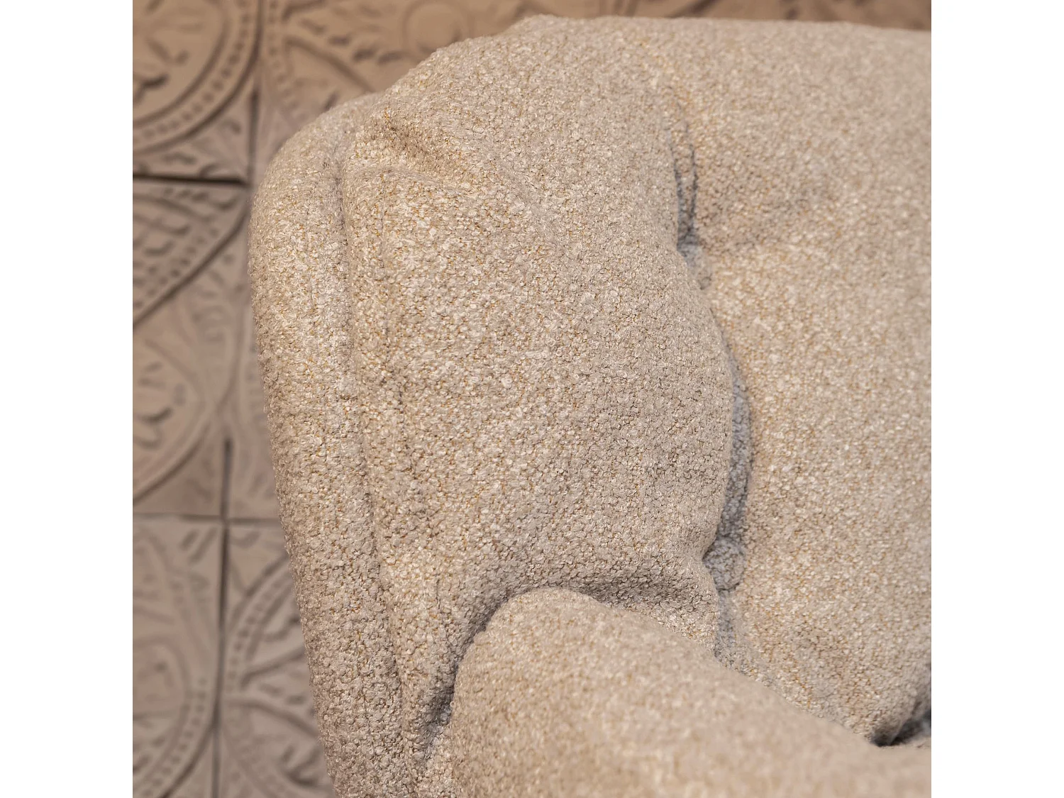Now's Home - Fauteuil Pivotant En Tissu Chiné Beige 74x61x70cm Gustave