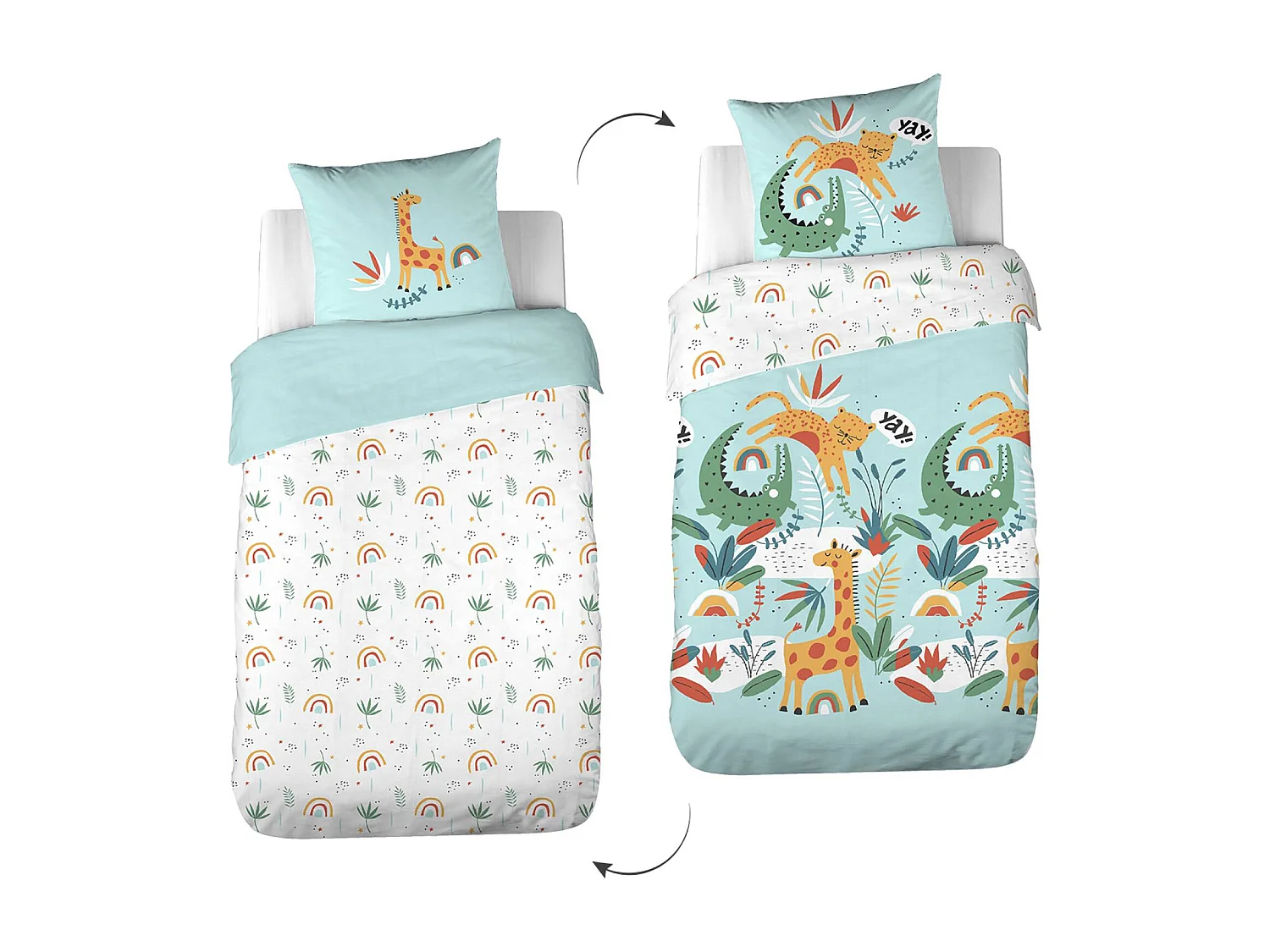 Juego de cama de algodón reversible estampado sabana/arcoíris, 140cm