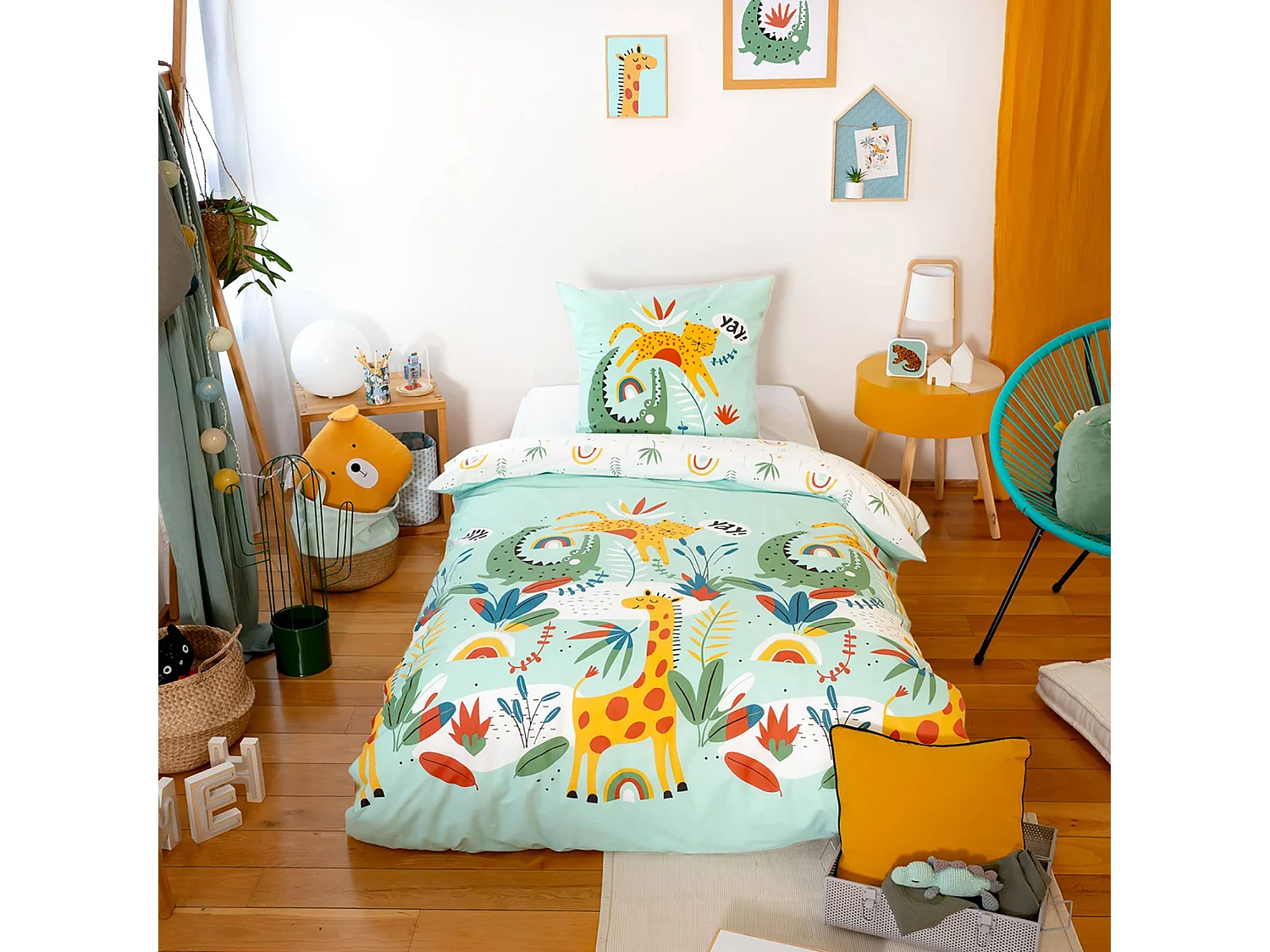 Juego de cama de algodón reversible estampado sabana/arcoíris, 140cm