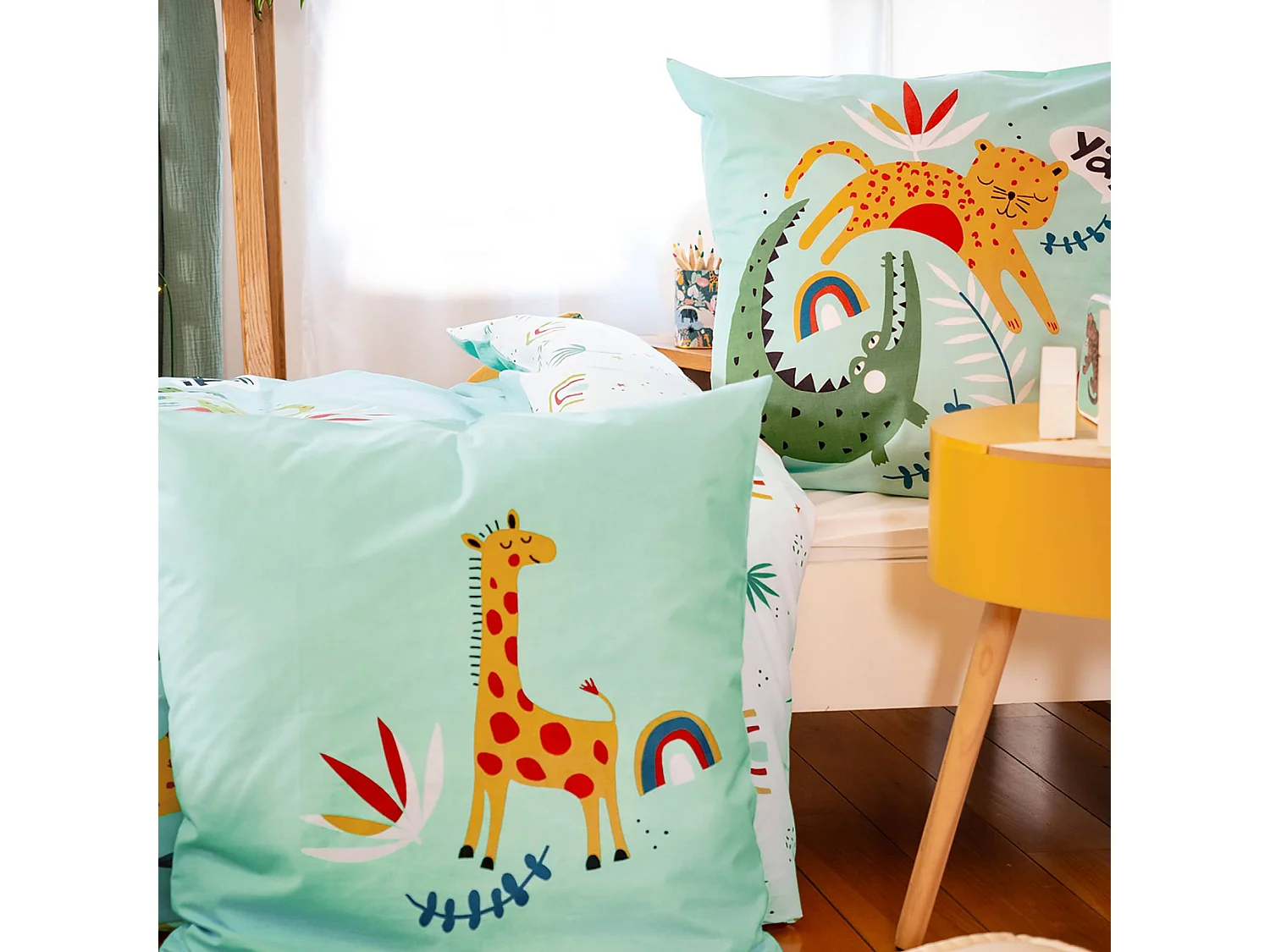 Juego de cama de algodón reversible estampado sabana/arcoíris, 140cm