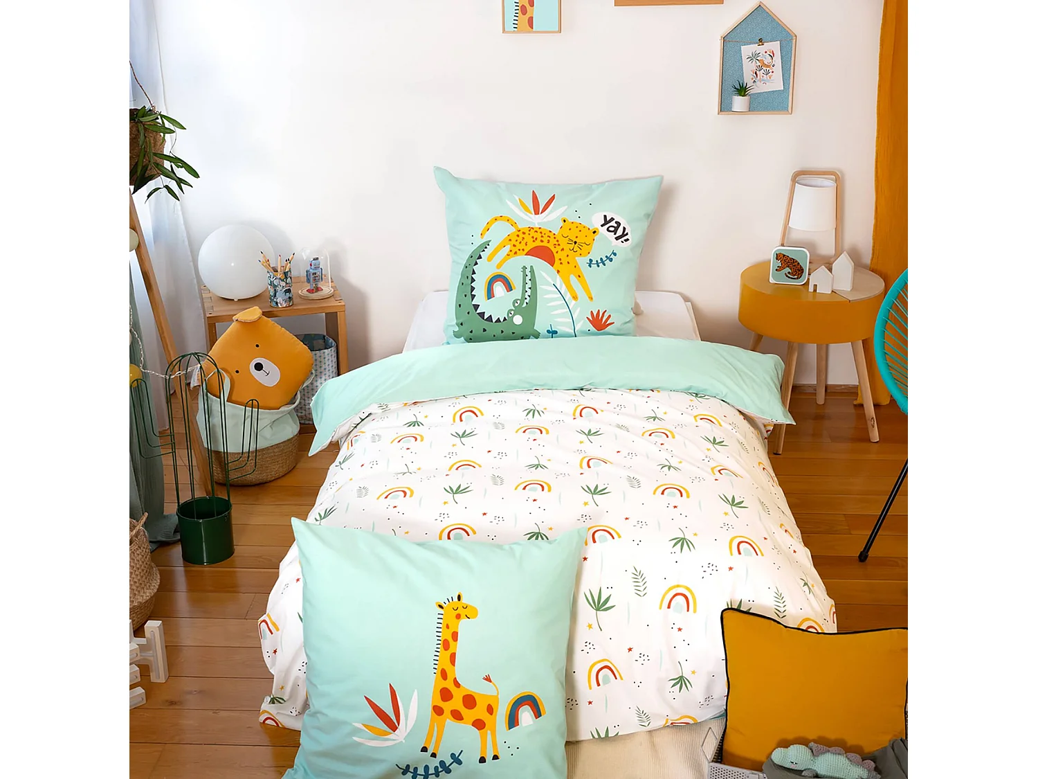 Juego de cama de algodón reversible estampado sabana/arcoíris, 140cm