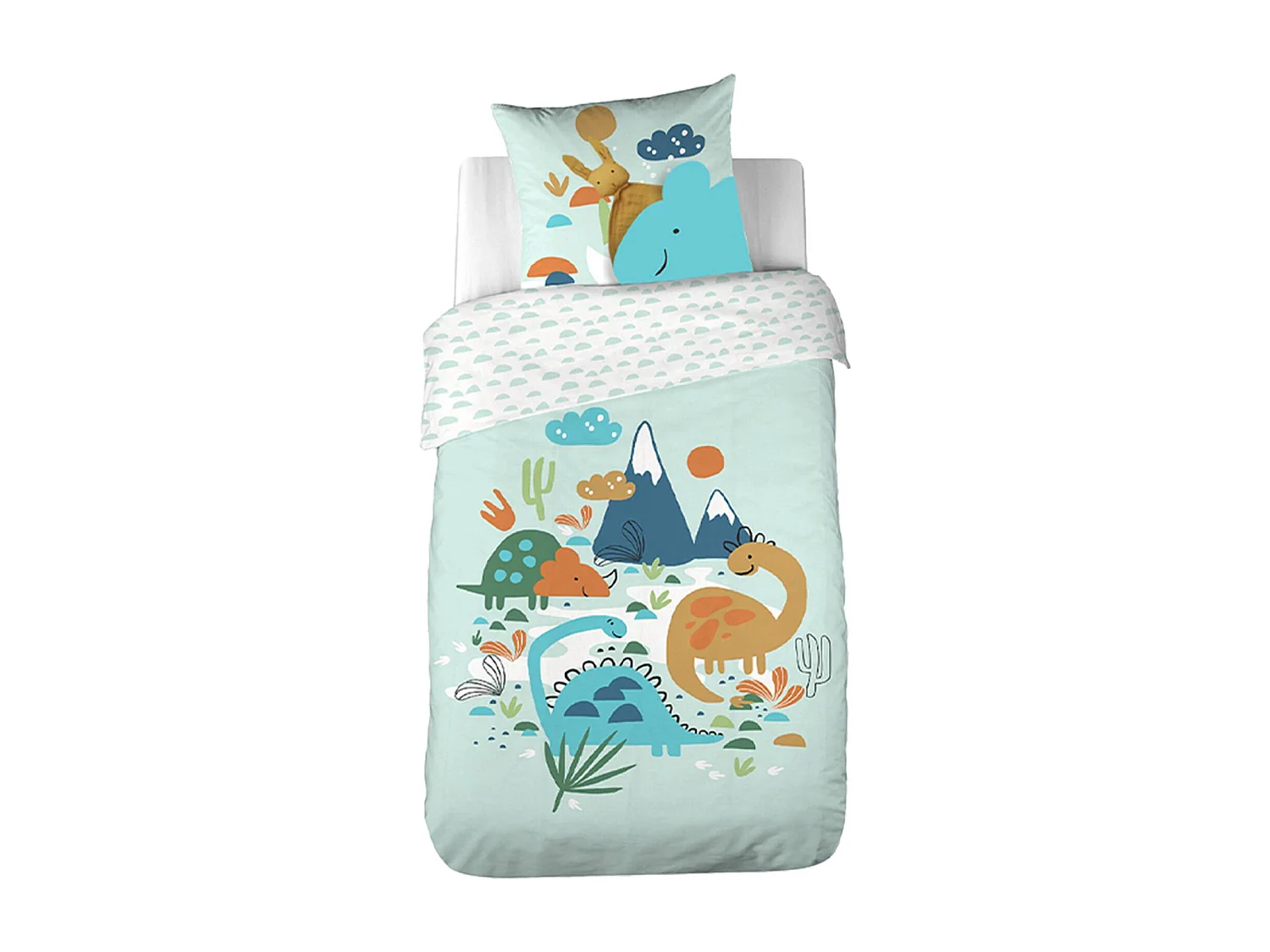 Set biancheria da letto in cotone reversibile stampata con dinosauri