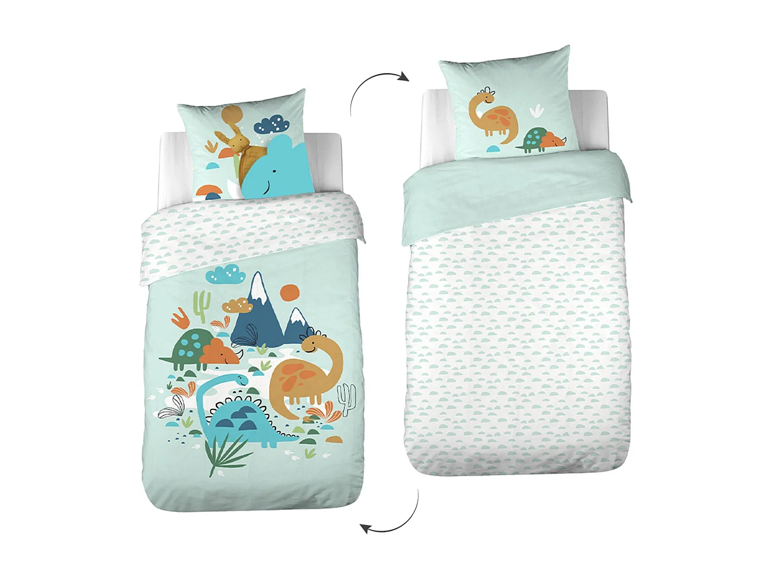 Set biancheria da letto in cotone reversibile stampata con dinosauri