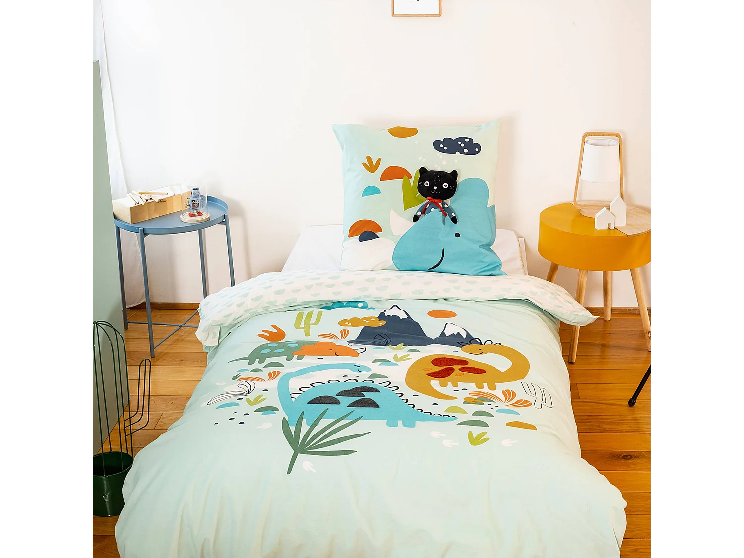 Set biancheria da letto in cotone reversibile stampata con dinosauri