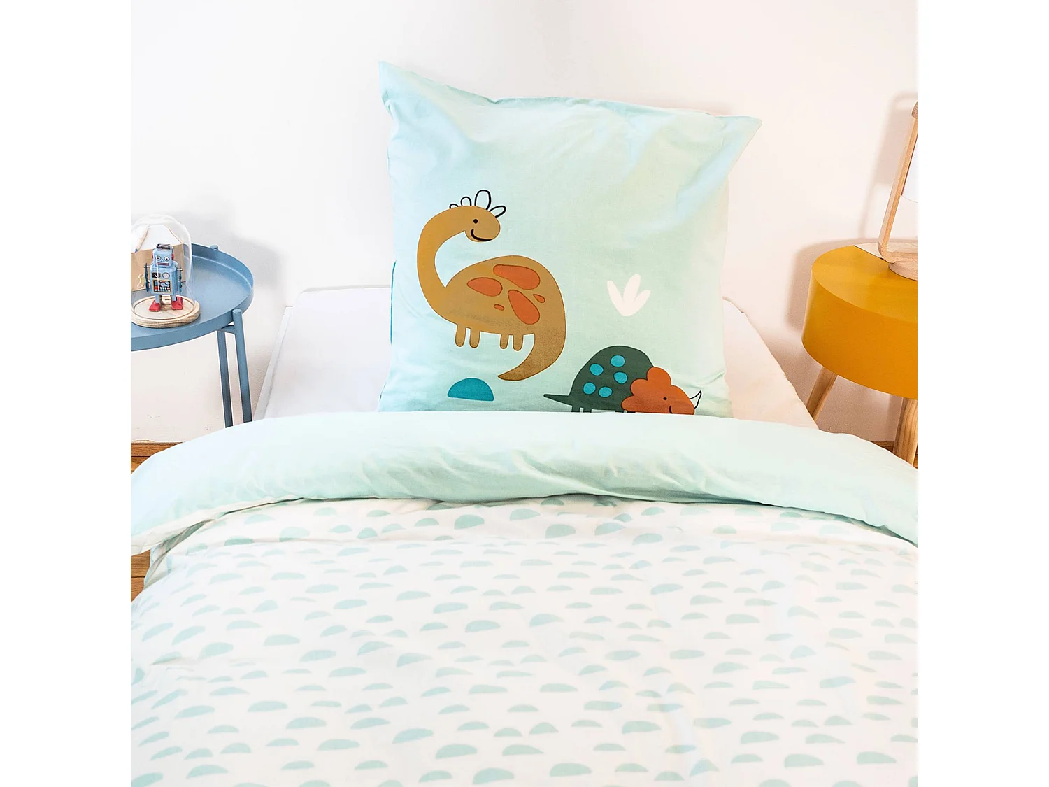Set biancheria da letto in cotone reversibile stampata con dinosauri