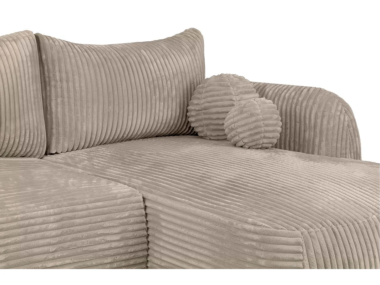 Canapé d'angle droit convertible 5 places en velours côtelé taupe FABIO