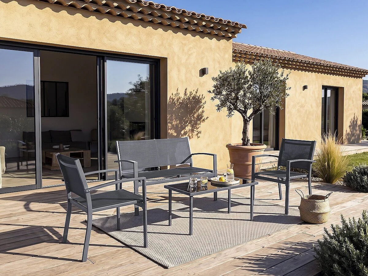 Set di mobili da giardino in metallo "Lino II" - 4 posti - Nero