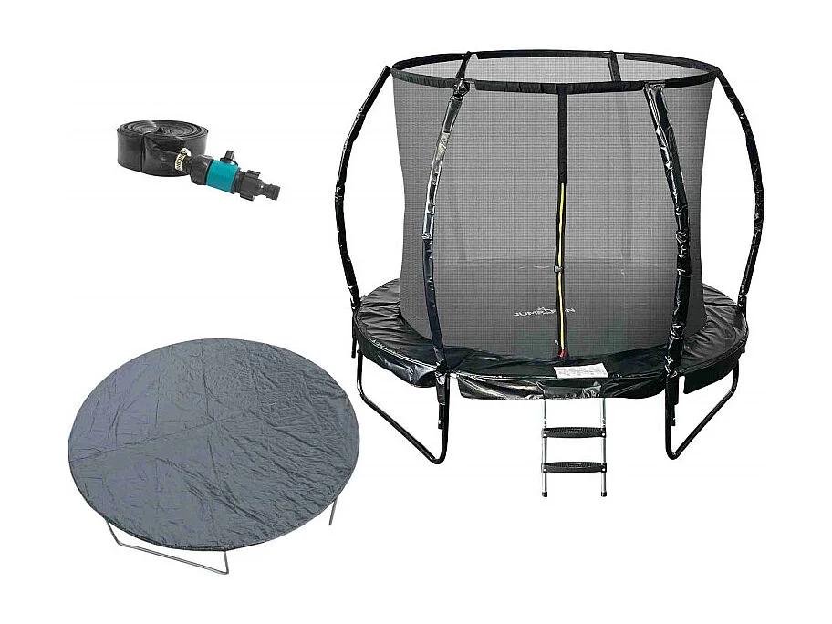 Trampoline 8Ft ø244cm noire - tuyeau arrosage et bâche de protection