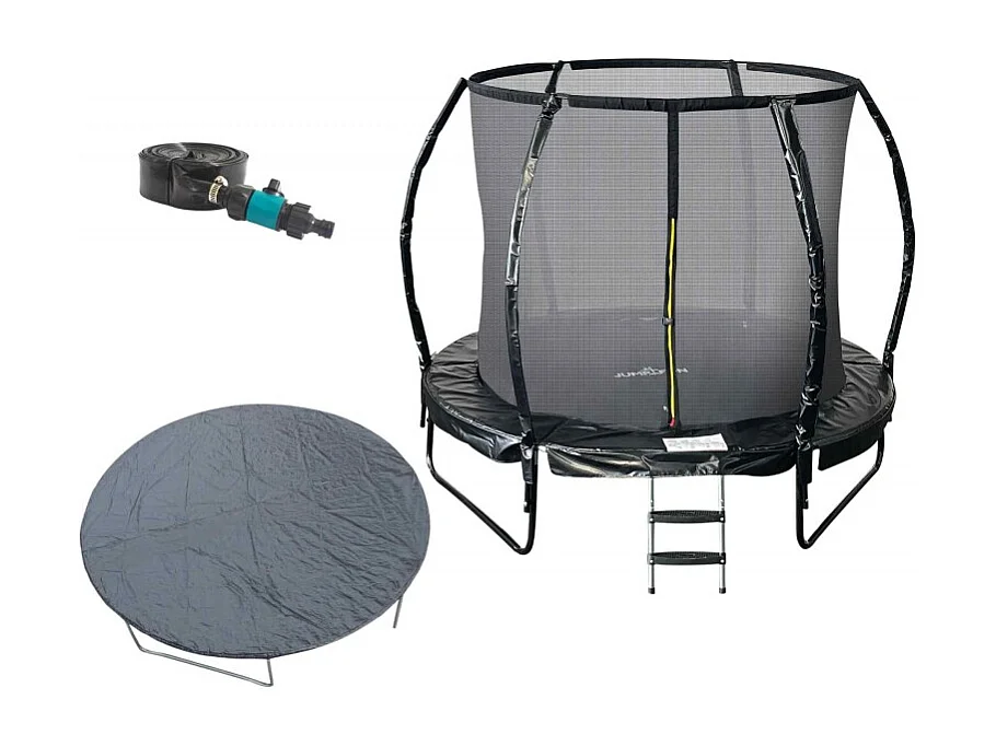 Trampoline 8Ft ø244cm noire - tuyeau arrosage et bâche de protection