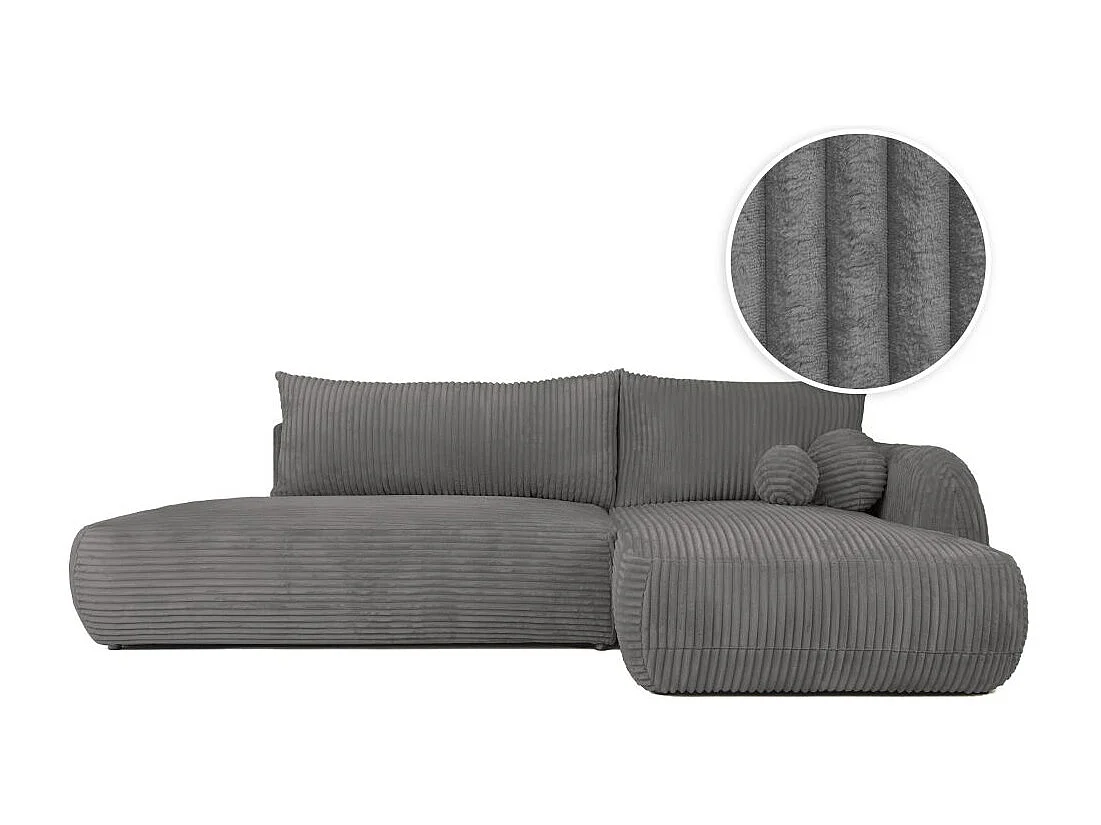 Canapé d'angle droit convertible 5 places en velours côtelé gris anthracite FABIO
