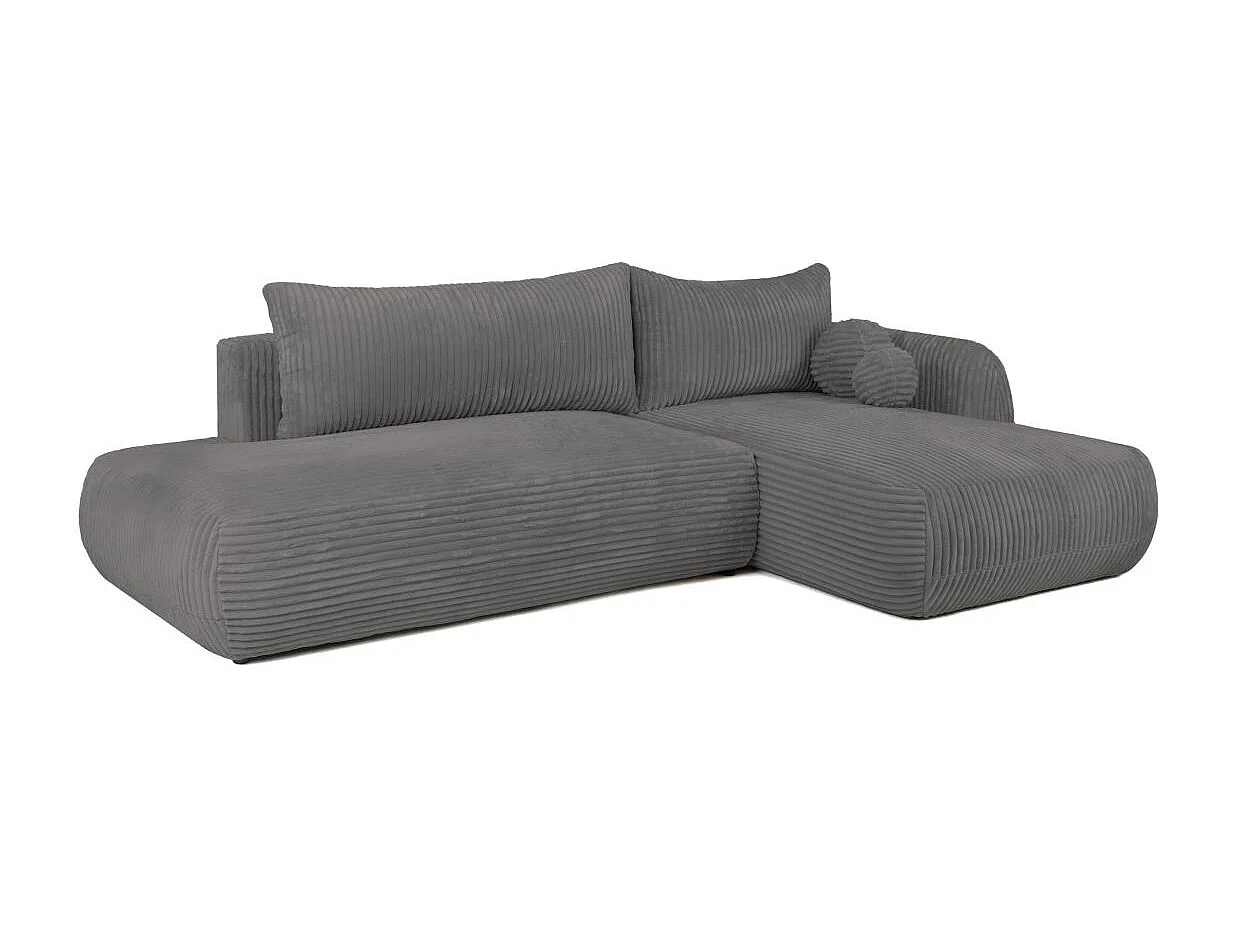 Canapé d'angle droit convertible 5 places en velours côtelé gris anthracite FABIO