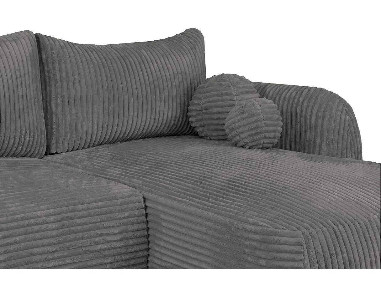 Canapé d'angle droit convertible 5 places en velours côtelé gris anthracite FABIO
