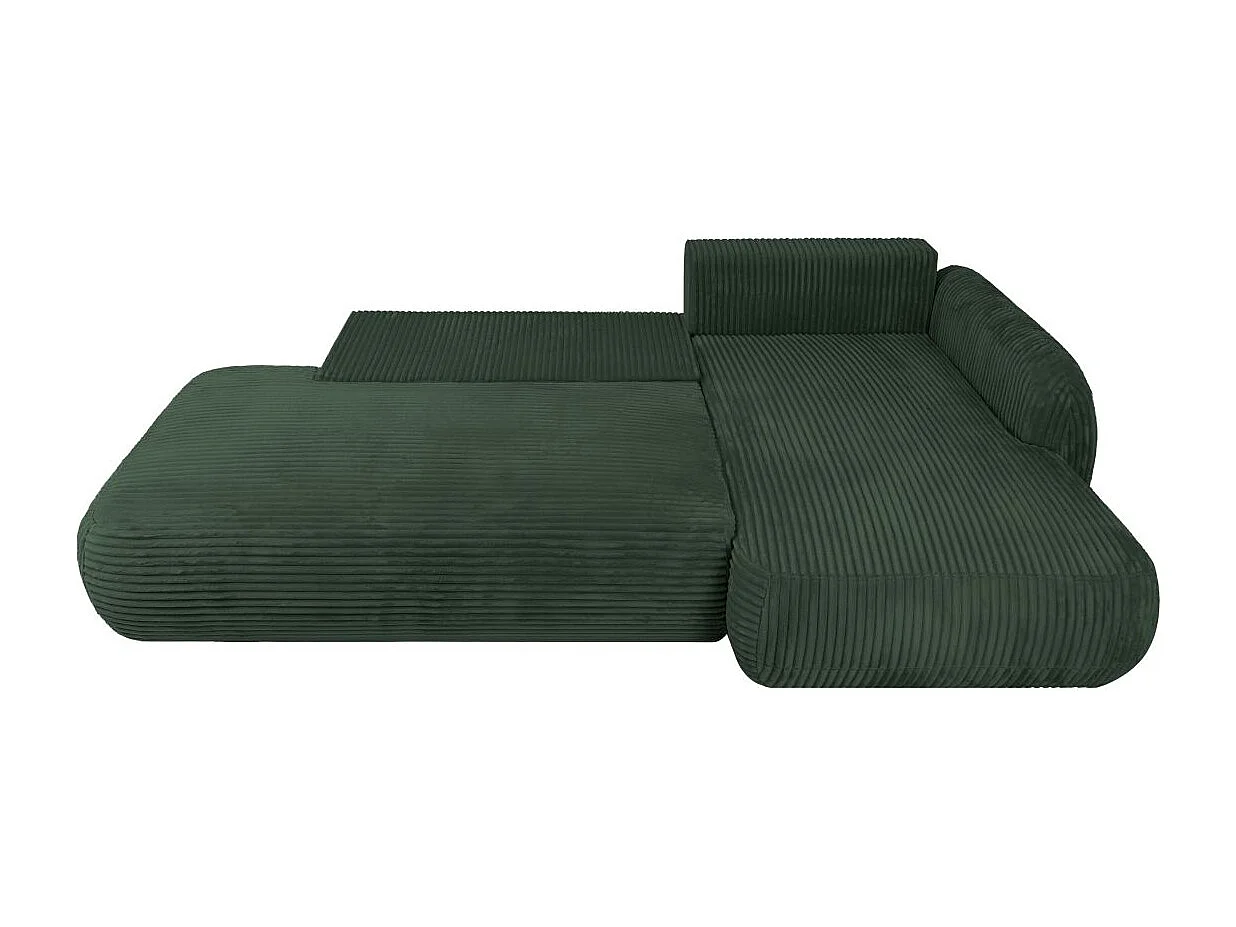Canapé d'angle droit convertible 5 places en velours côtelé vert FABIO