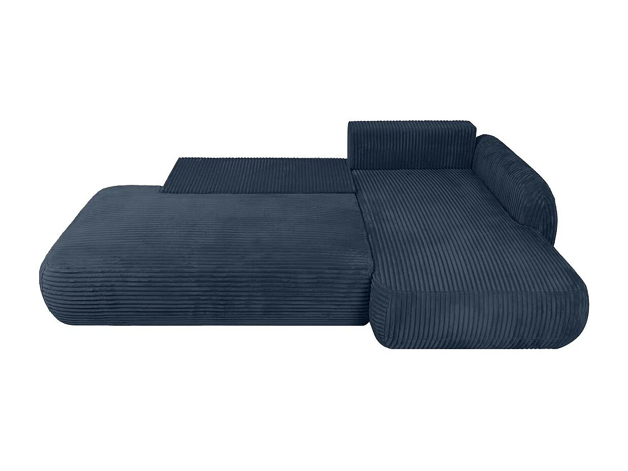 Canapé d'angle droit convertible 5 places en velours côtelé bleu FABIO