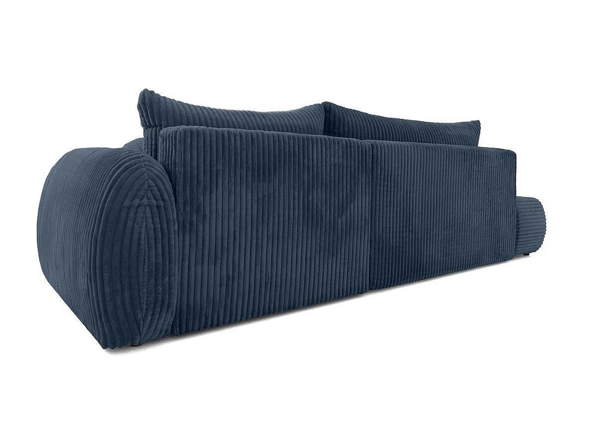 Canapé d'angle droit convertible 5 places en velours côtelé bleu FABIO